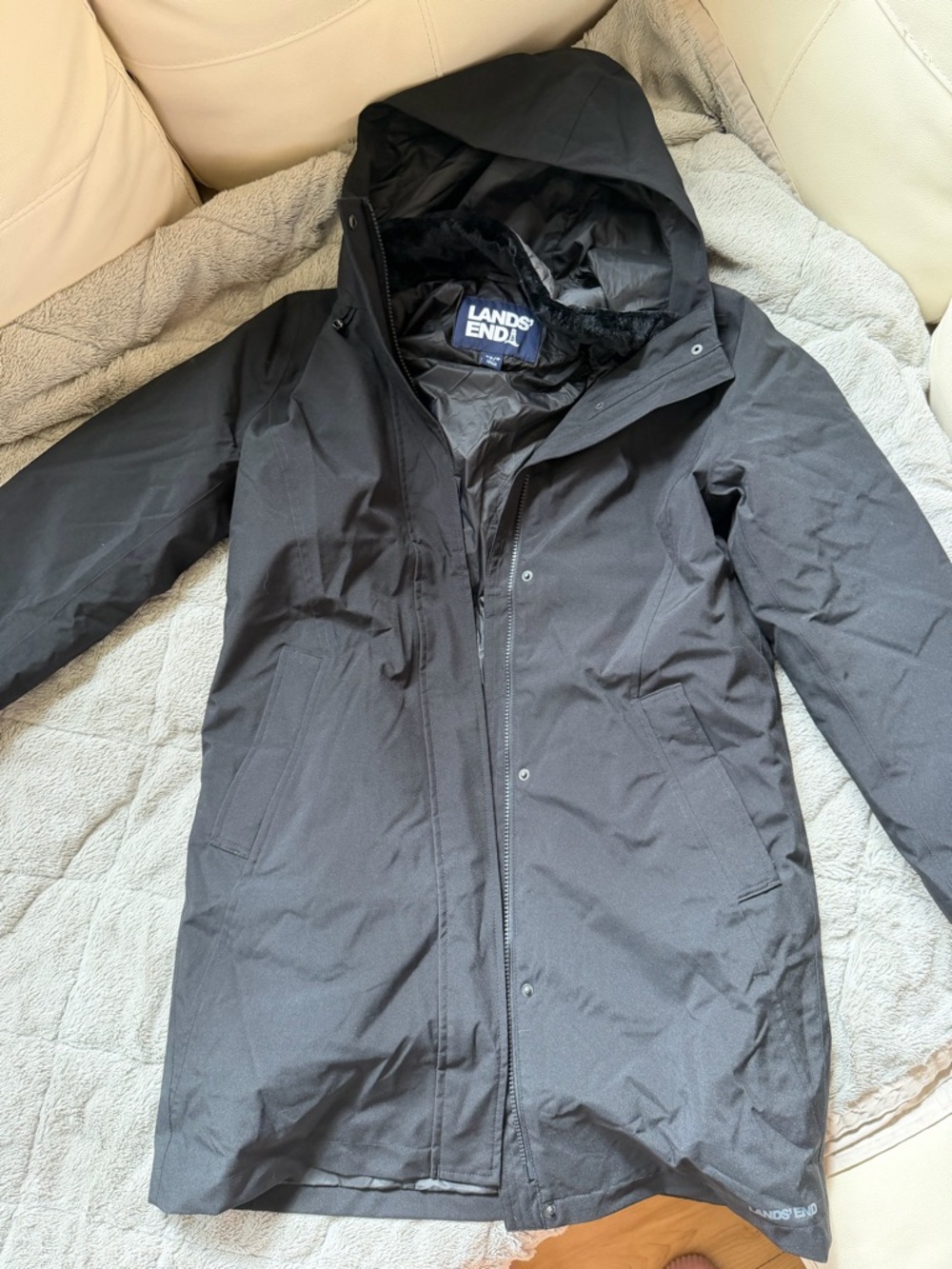 Lands' End Black Insulated Hooded Coat